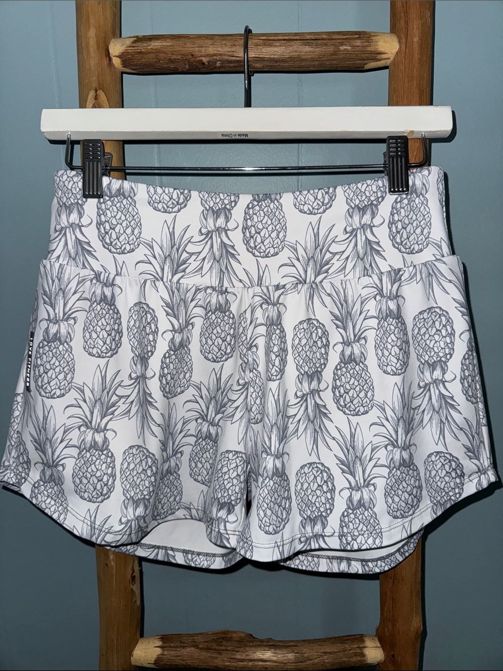 Women’s Pineapple Print Athletic Shorts - White/Gray